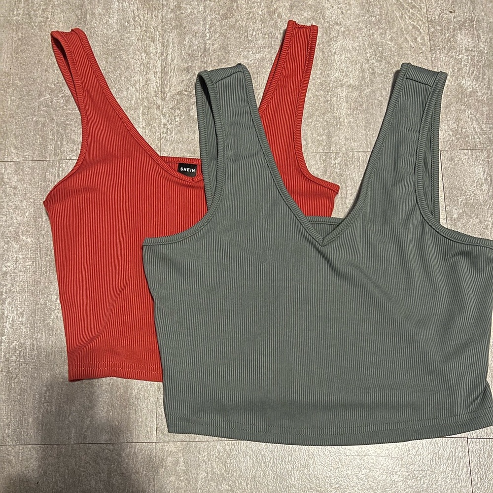Two Red and Grey Tank Tops